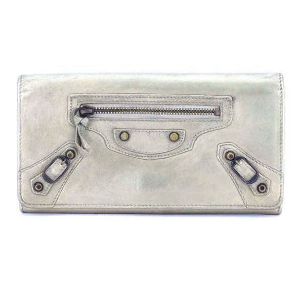 BALENCIAGA purse classic money gray gray leather Used Auth T10412 - Picture 1 of 7